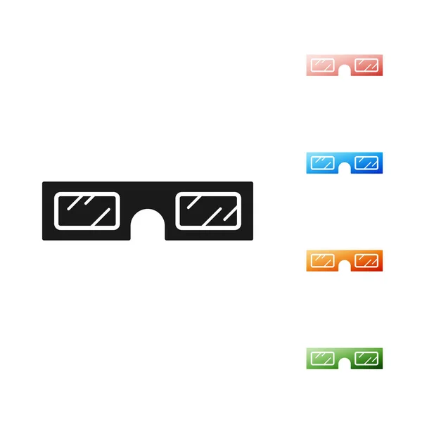 Siyah 3 boyutlu sinema gözlüğü simgesi beyaz arkaplanda izole edilmiş. Simgeleri renklendirin. Vektör İllüstrasyonu — Stok Vektör