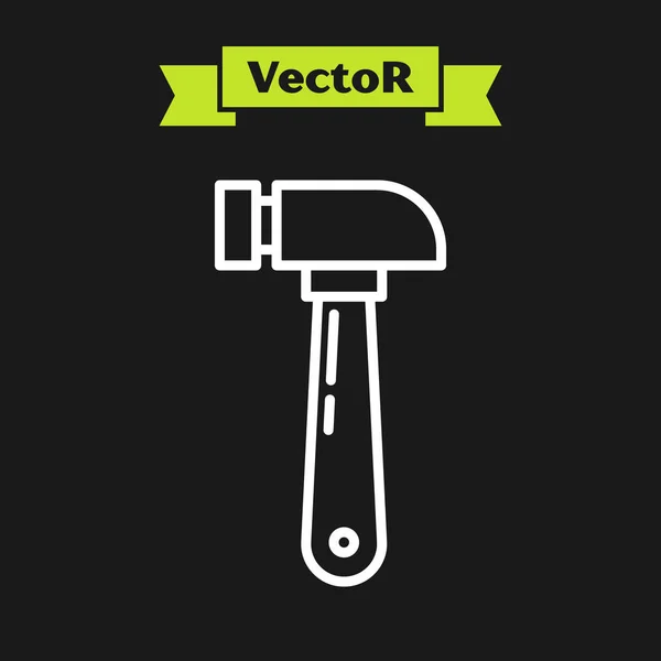Weiße Linie Hammer Symbol isoliert auf schwarzem Hintergrund. Werkzeug zur Reparatur. Vektorillustration — Stockvektor