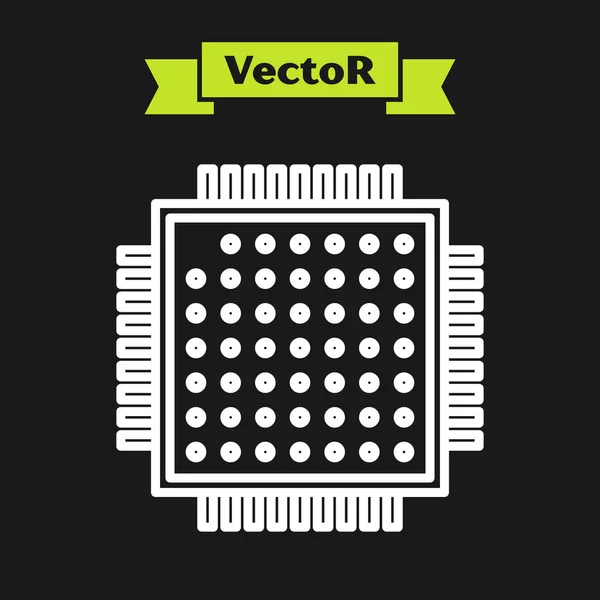 Ligne blanche icône processeur isolé sur fond noir. CPU, unité centrale de traitement, micropuce, microcircuit, processeur informatique, puce. Illustration vectorielle — Image vectorielle