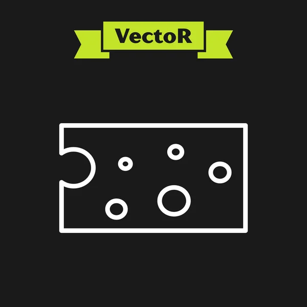 Weiße Linie Käse Symbol isoliert auf schwarzem Hintergrund. Vektorillustration — Stockvektor