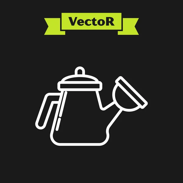 White line Watering can icon isolated on black background. Irrigation symbol. Vector Illustration — Stock Vector