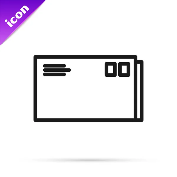 Icona busta linea nera isolata su sfondo bianco. E-mail messaggio lettera simbolo. Illustrazione vettoriale — Vettoriale Stock