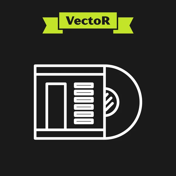White Line Vinyl Disk Icon isoliert auf schwarzem Hintergrund. Vektorillustration — Stockvektor