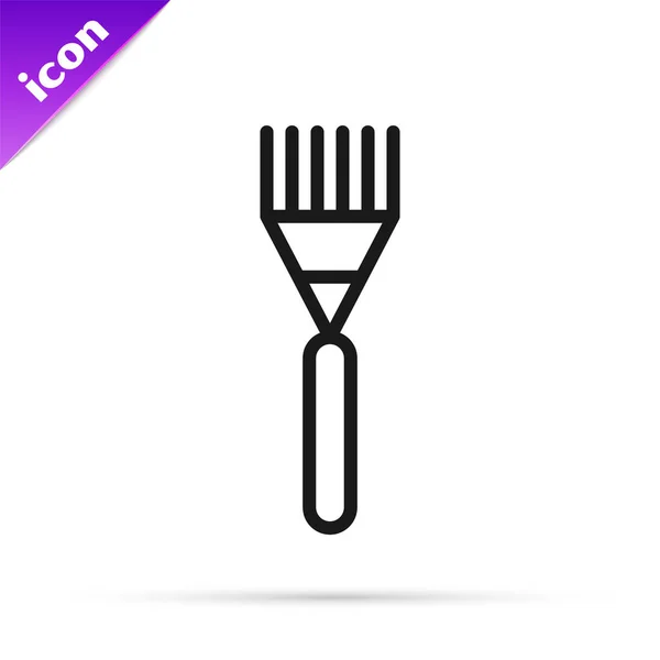 Black line Garden rake icon isolated on white background. Tool for horticulture, agriculture, farming. Ground cultivator. Housekeeping equipment. Vector Illustration — Stock Vector