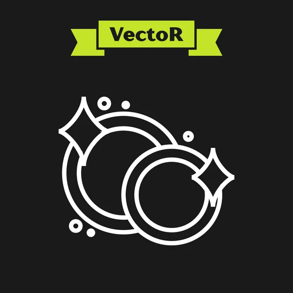 Weiße Linie Waschgeschirr Symbol isoliert auf schwarzem Hintergrund. Abwasch-Ikone. Spülmaschinenzeichen. Sauberes Geschirrschild. Vektorillustration — Stockvektor