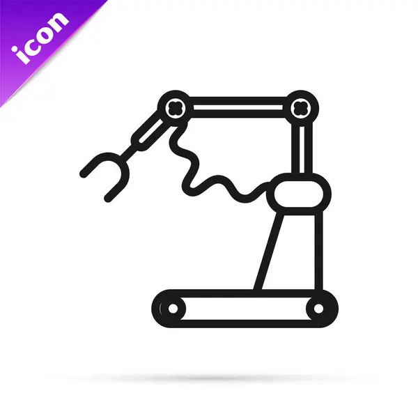 Czarna linia Maszyna przemysłowa Robot robotyczny ramię ręka fabryczna ikona izolowane na białym tle. Przemysłowy manipulator robotów. Ilustracja wektora — Wektor stockowy