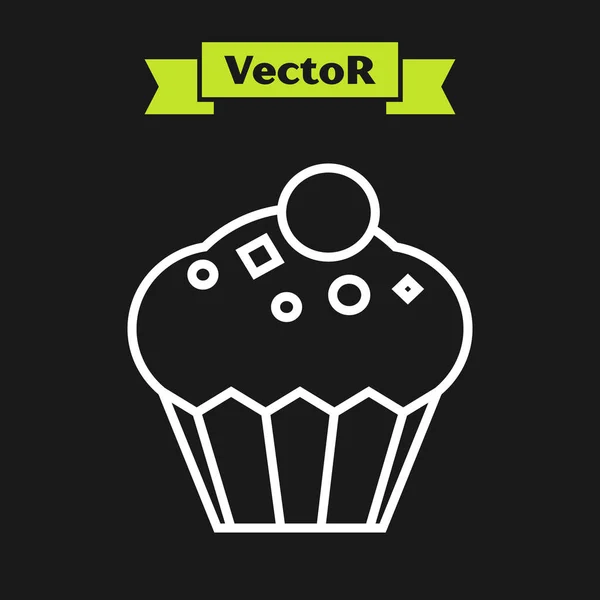 Weiße Linie Muffin-Symbol isoliert auf schwarzem Hintergrund. Vektorillustration — Stockvektor