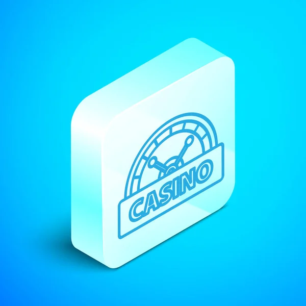 Isometric line Casino signboard icon isolated on blue background. Silver square button. Vector Illustration — Stock Vector