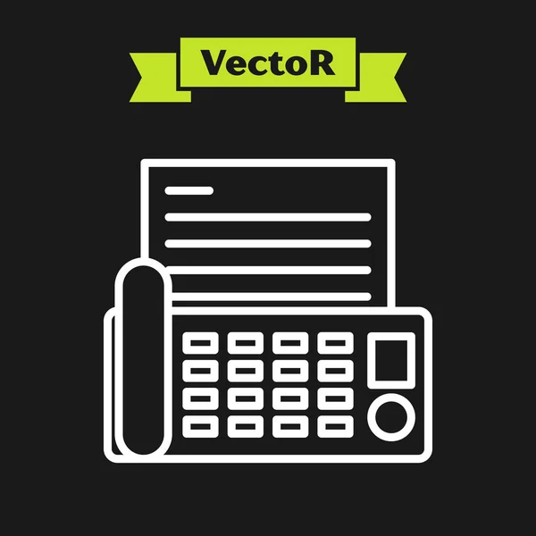 Weiße Linie Faxgerät Symbol isoliert auf schwarzem Hintergrund. Bürotelefon. Vektorillustration — Stockvektor