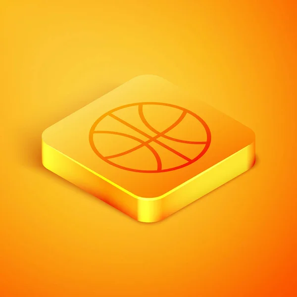 Isometric line basketbol topu ikonu turuncu arka planda izole edildi. Spor sembolü. Turuncu kare düğme. Vektör İllüstrasyonu — Stok Vektör