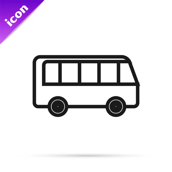 Linea nera Icona bus isolata su sfondo bianco. Concetto di trasporto. Autobus segno di trasporto tour. Turismo o simbolo del veicolo pubblico. Illustrazione vettoriale — Vettoriale Stock