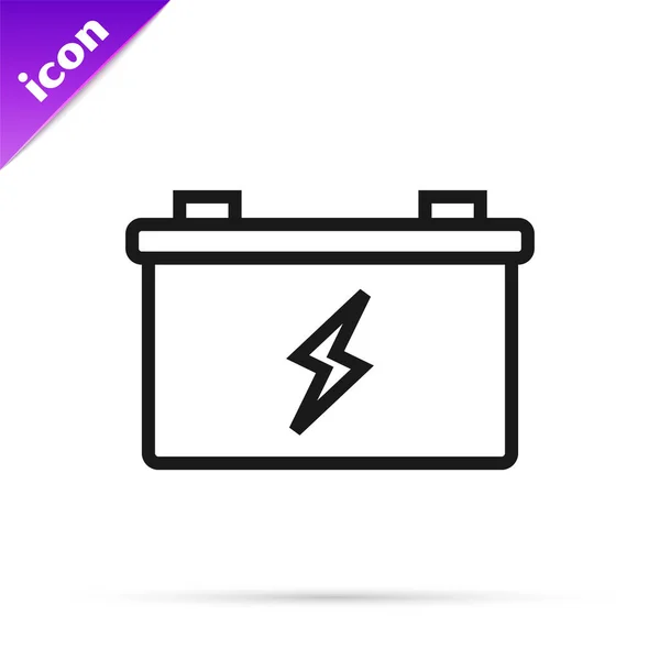 Schwarze Linie Autobatterie Symbol isoliert auf weißem Hintergrund. Akkubatterie Energie und Akkubatterie Strom. Vektorillustration — Stockvektor