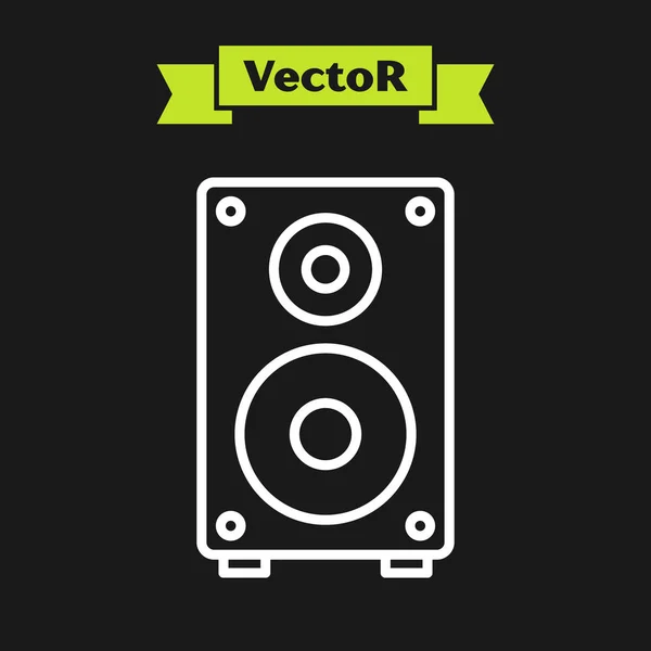 Línea blanca Icono de altavoz estéreo aislado sobre fondo negro. Altavoces del sistema de sonido. Icono musical. Equipo de altavoz de columna musical bajo. Ilustración vectorial — Vector de stock