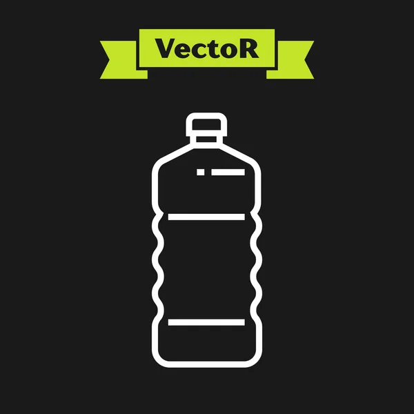 Línea blanca Icono de botella de plástico aislado sobre fondo negro. Ilustración vectorial — Vector de stock