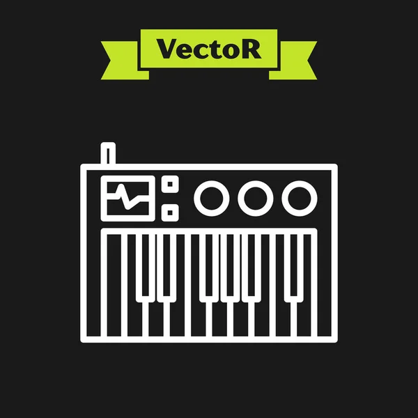 White Line Musik Synthesizer Symbol isoliert auf schwarzem Hintergrund. elektronisches Klavier. Vektorillustration — Stockvektor