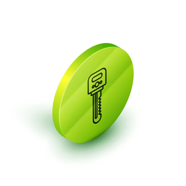 흰색 배경에서 분리 된 등거리적 선 키 아이콘. 녹색 동그라미 버튼. 벡터 일러스트 — 스톡 벡터