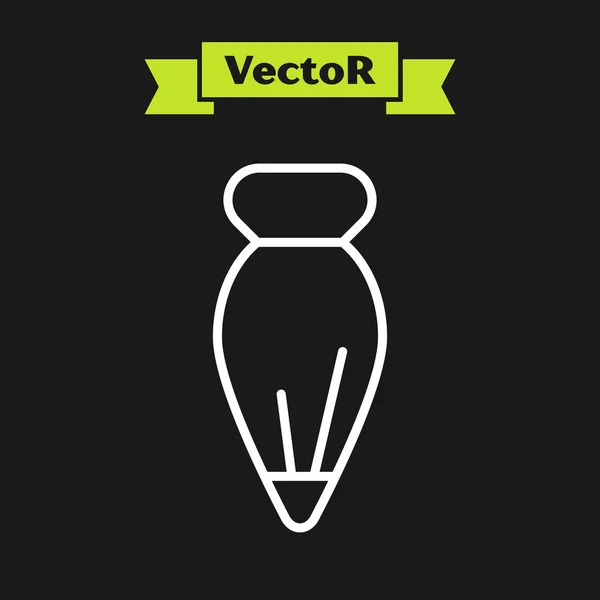 Weiße Linie Teigtasche zum Dekorieren von Kuchen mit Creme-Symbol isoliert auf schwarzem Hintergrund. Geschirr und Utensilien. Vektorillustration — Stockvektor
