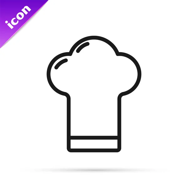 Black line Chef hat icon isolated on white background. Cooking symbol. Cooks hat. Vector Illustration — Stock Vector