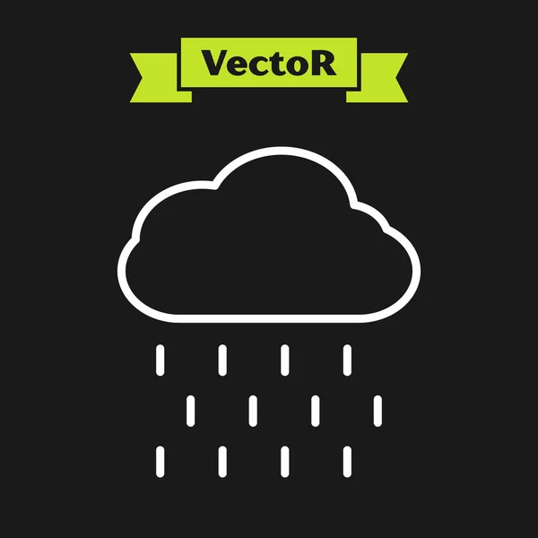 Weiße Linie Wolke mit Regensymbol isoliert auf schwarzem Hintergrund. Regenwolken mit Regentropfen. Vektorillustration — Stockvektor