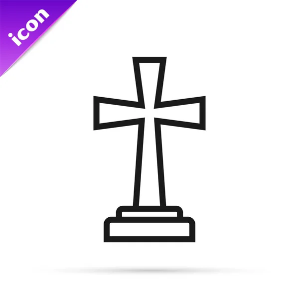 Black line Tombstone with cross icon isolated on white background. Grave icon. Vector Illustration — Stock Vector