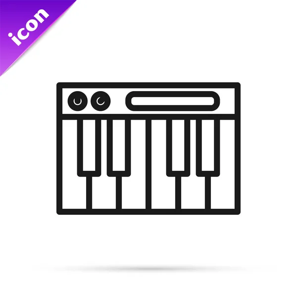 Linha preta Ícone sintetizador de música isolado no fundo branco. Piano eletrônico. Ilustração vetorial — Vetor de Stock