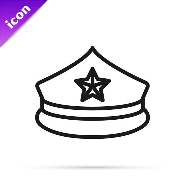 Черная линия Полицейская шапка с иконой какаде изолированы на белом фоне. Полицейский знак. Векторная миграция — стоковый вектор