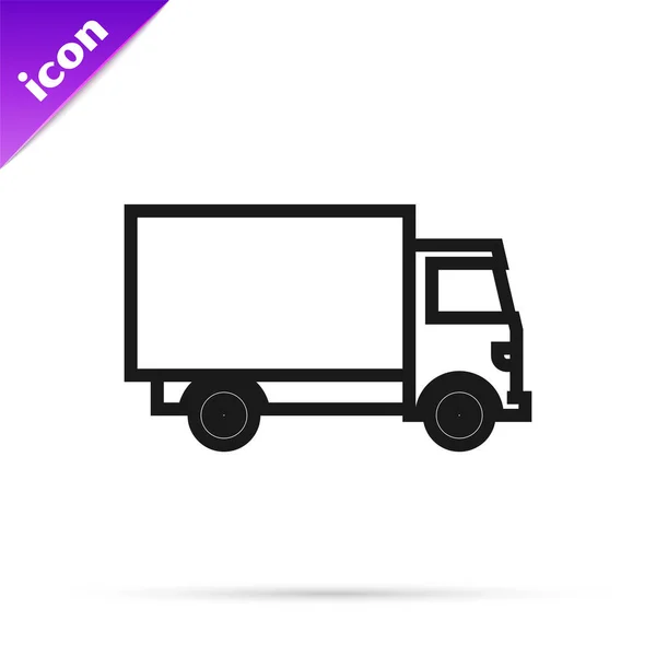 Línea negra Icono del vehículo camión de carga de entrega aislado sobre fondo blanco. Ilustración vectorial — Vector de stock