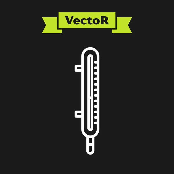 Weiße Linie Meteorologie Thermometer-Messsymbol isoliert auf schwarzem Hintergrund. Thermometer, die heißes oder kaltes Wetter anzeigen. Vektorillustration — Stockvektor