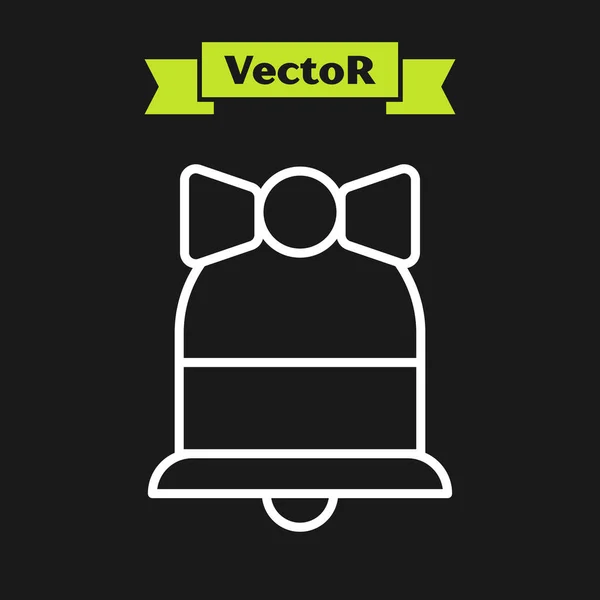 Weiße Linie frohe Weihnachten klingelnde Glocke Symbol isoliert auf schwarzem Hintergrund. Alarmsymbol, Serviceglocke, Handklingelschild, Benachrichtigungssymbol. Vektorillustration — Stockvektor