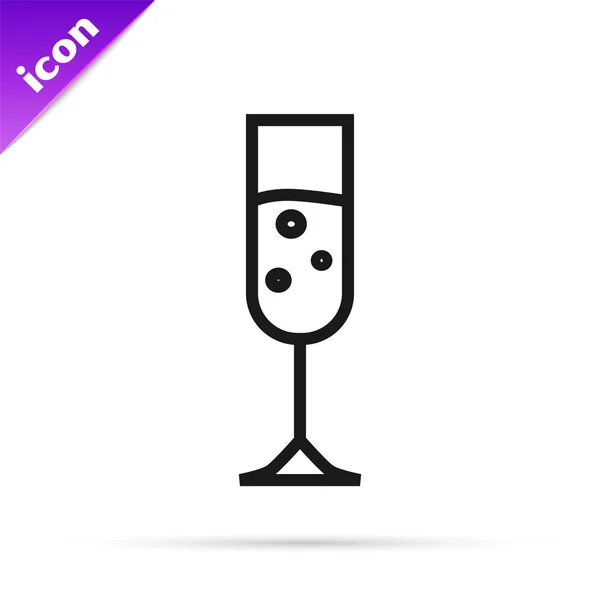 Zwarte lijn glas Champagne pictogram geïsoleerd op witte achtergrond. Vector illustratie — Stockvector
