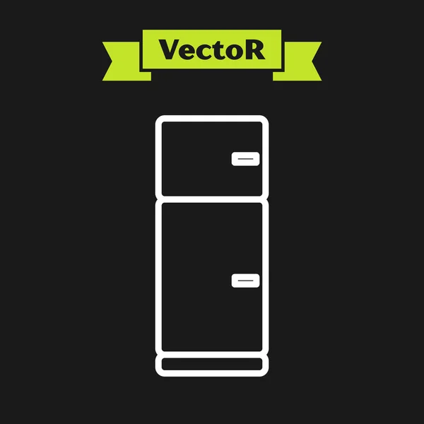 Weiße Linie Kühlschranksymbol isoliert auf schwarzem Hintergrund. Kühlschrank mit Gefrierfach Kühlschrank. Haushaltstechnologie und Haushaltsgeräte. Vektorillustration — Stockvektor