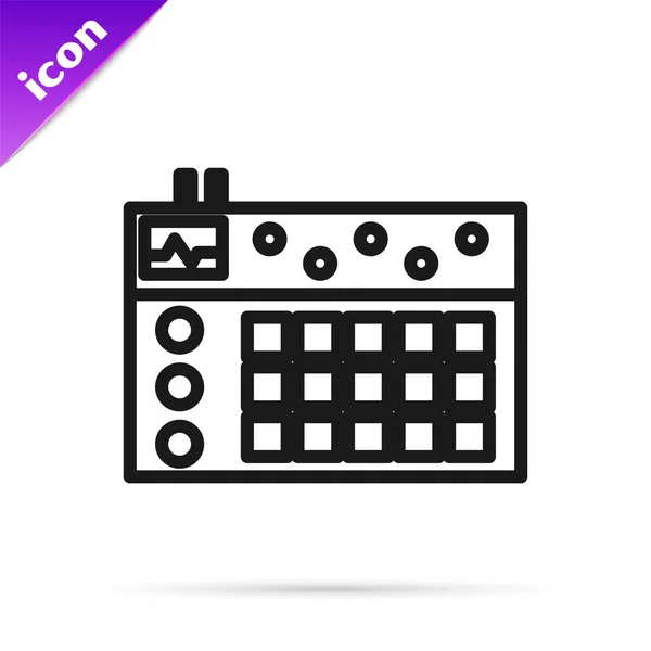 Black line Drum machine icon isolated on white background. Musical equipment. Vector Illustration — Stock Vector