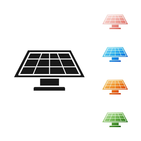 Fekete Napenergia panel ikon elszigetelt fehér háttérrel. Állítsa be az ikonok színes. Vektorillusztráció — Stock Vector
