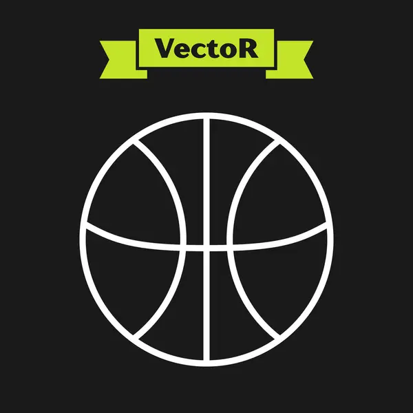 Icône de balle de basket ligne blanche isolée sur fond noir. Symbole sportif. Illustration vectorielle — Image vectorielle