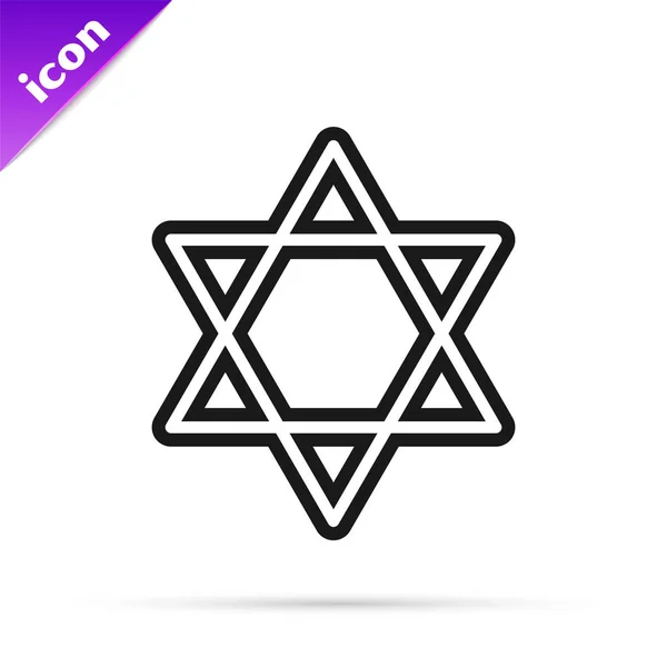 Μαύρη γραμμή Άστρο του Δαβίδ εικονίδιο απομονώνονται σε λευκό φόντο. Εβραϊκό θρησκευτικό σύμβολο. Σύμβολο του Ισραήλ. Εικονογράφηση διανύσματος — Διανυσματικό Αρχείο