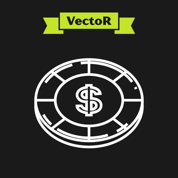 Чип казино белой линии с символом доллара изолирован на черном фоне. Игры в казино. Векторная миграция — стоковый вектор