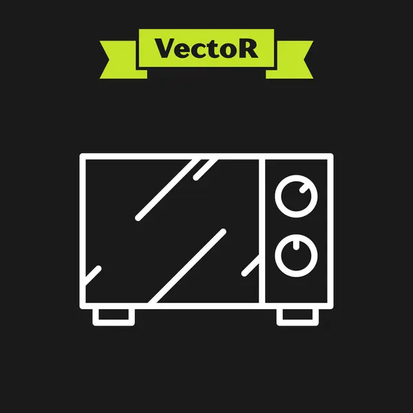 Ligne blanche Icône four micro-ondes isolé sur fond noir. Icône des appareils ménagers. Illustration vectorielle — Image vectorielle