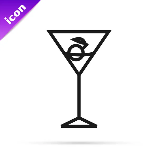 Zwarte lijn Martini glas pictogram geïsoleerd op witte achtergrond. Cocktailpictogram. Wijnglazen icoon. Vector Illustratie — Stockvector