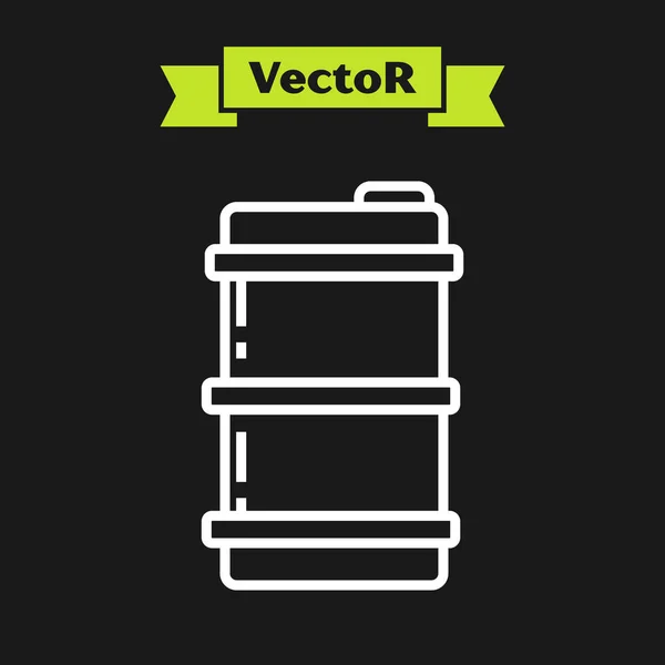 Weiße Linie Metall-Bierfass-Symbol isoliert auf schwarzem Hintergrund. Vektorillustration — Stockvektor