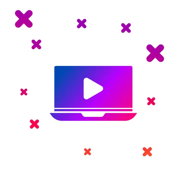 Kleur Online Play Video Pictogram Geïsoleerd Witte Achtergrond Laptop Filmstrip — Stockvector