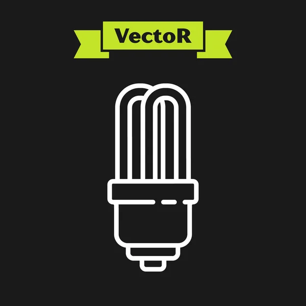 Icono de bombilla led de línea blanca aislado sobre fondo negro. Bombilla led económica iluminada. Ahorra energía lámpara. Ilustración vectorial — Vector de stock