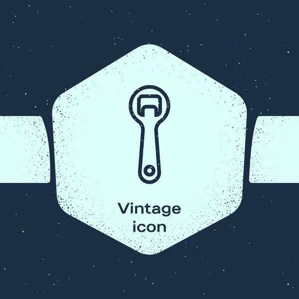 Grunge Line Bottle Opener Icon Isolated Blue Background Monochrome Vintage — Stock Vector
