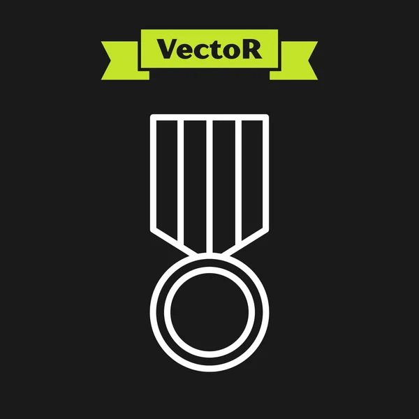 Vit linje Militär belöning medalj ikon isolerad på svart bakgrund. Arméns tecken. Vektor Illustration — Stock vektor