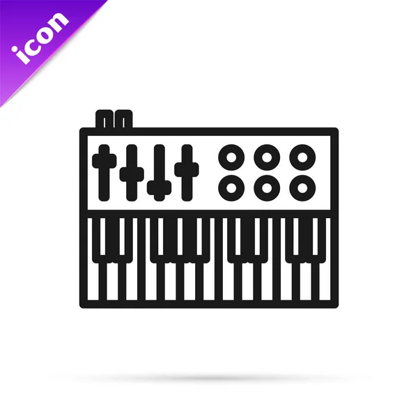 Ikon synthesizer musik garis hitam diisolasi pada latar belakang putih. Piano elektronik. Ilustrasi Vektor - Stok Vektor