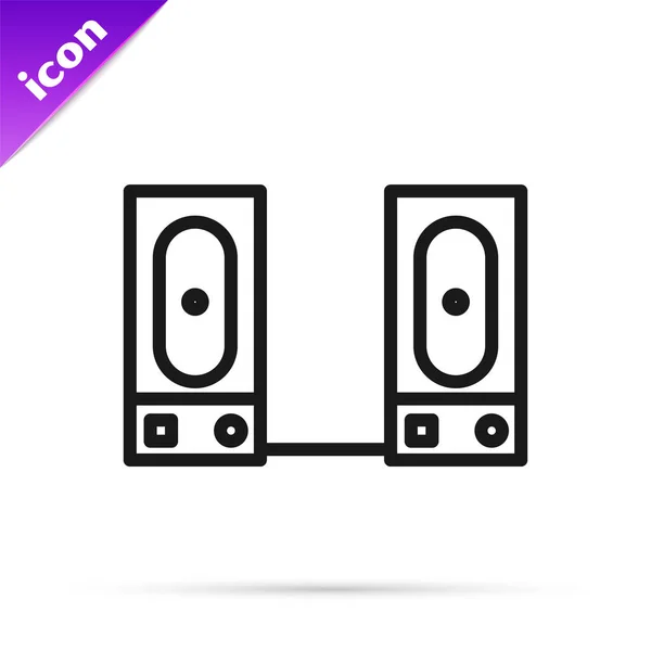 Icono de altavoz estéreo de línea negra aislado sobre fondo blanco. Altavoces del sistema de sonido. Icono musical. Equipo de altavoz de columna musical bajo. Ilustración vectorial — Vector de stock