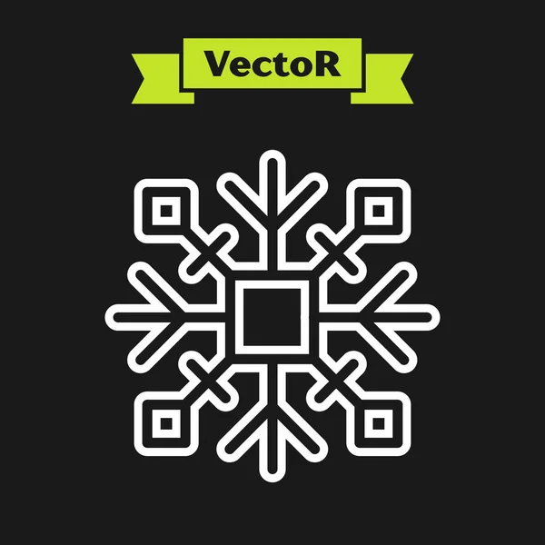 Línea blanca Icono de copo de nieve aislado sobre fondo negro. Ilustración vectorial — Vector de stock