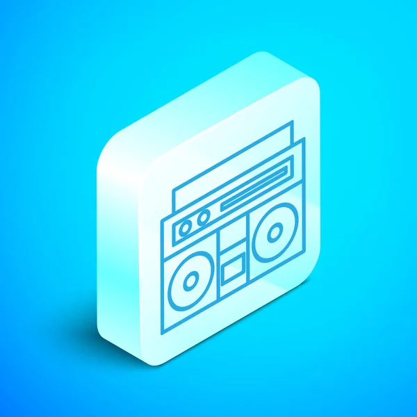 Izometryczna linia Home stereo z dwiema ikonami głośnikowymi na niebieskim tle. System muzyczny. Srebrny przycisk. Ilustracja wektora — Wektor stockowy