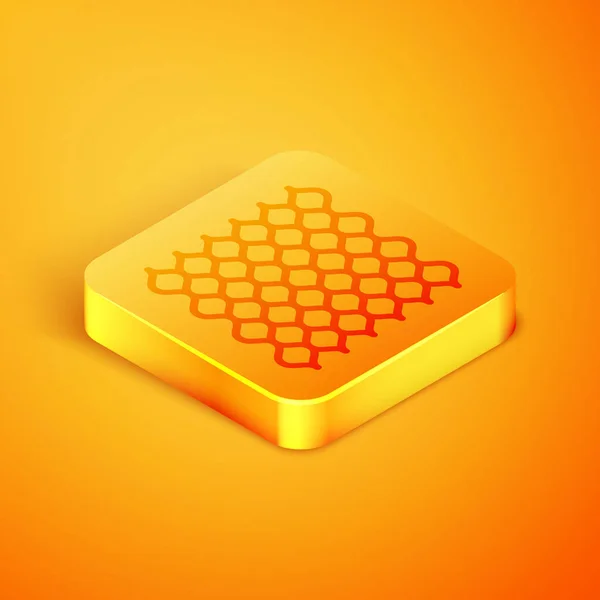 Isometric line Garden fence wooden icon isolated on orange background. Orange square button. Vector Illustration — Stock Vector