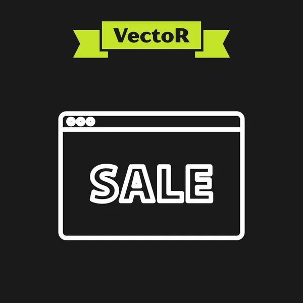 Weiße Linie hängen Schild mit Text Online-Verkauf Symbol isoliert auf schwarzem Hintergrund. Schild mit Textverkauf. Vektorillustration — Stockvektor