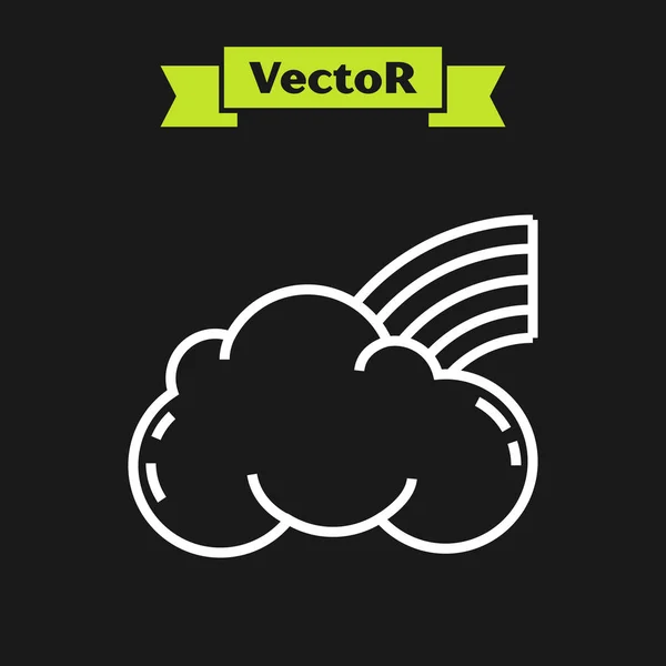 Ligne blanche Arc-en-ciel avec icône de nuages isolé sur fond noir. Illustration vectorielle — Image vectorielle
